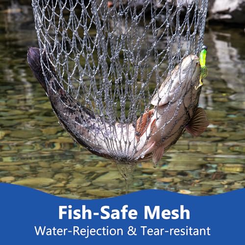 QualyQualy Foldable Pier Fishing Net 23" with Rust-Proof Stainless Steel Ring & Heavy-Duty Poly Mesh | Saltwater & Freshwater Landing Net for Kayak, Bridge Fishing Lightweight Durable Design - color: Gray, size: Without Handle