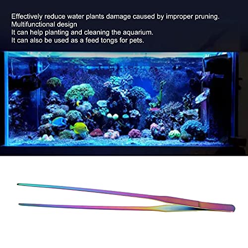 TITA-DONG 27cm Reptile Feeding Tongs, Rainbow Color Aquarium Tweezers Stainless Steel Fishbowl Long Tweezers, Aquascaping Tools for Hold Worms, Reptiles, Lizards, Bearded Dragon(27cm Straight Clip)