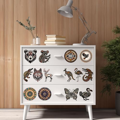 23 Pcs Vintage UV DTF Cup Wraps for 16OZ Glass, 4.3 x 9.4 Inch Butterfly Koala UV DTF Transfer Stickers Indigenous Art Rub on Transfer Decals for Glass Bottle Vase Furniture Crafts - style: Indigenous Art