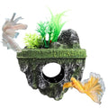 Floating Island Fish Tank Decorations – Aquarium Decor with Hideout Tunnel, Betta Fish and Shrimp Cave, PVC Aquarium Accessory with Artificial Plants - size: Small