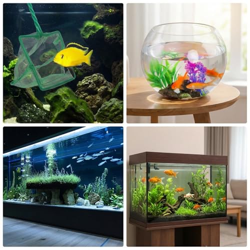 2 PCS 4 Inch Fish Net Aquarium, Green Square Fish Tank Net Fine Mesh Quick Catch Fish Nets Aquarium Fishes Nets with 9.8 Inch Braided Metal Handle for Fishes Tanks Small Ponds and Pools