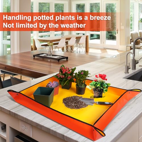 HNXTYAOB Large Potting Mat for House Plants Transplanting and Soil Mix Control Waterproof RepottingTray Gardening Tools Plant Gifts for Plant Lovers (39.5"X31.5") - color: Orange, size: Large 39.5" x 31.5"