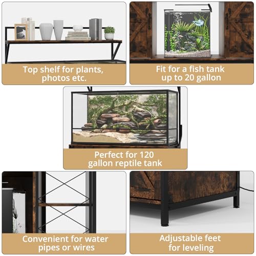 VOWNER Farmhouse Reptile Tank Stand with Power Outlet, 48" X 24" Tabletop Fits up 120 Gallon Bearded Dragon Tank, Heavy Duty Aquarium Stand with Storage Cabinet, Reptile Turtle Terrarium Stand Brown - color: Rustic Brown