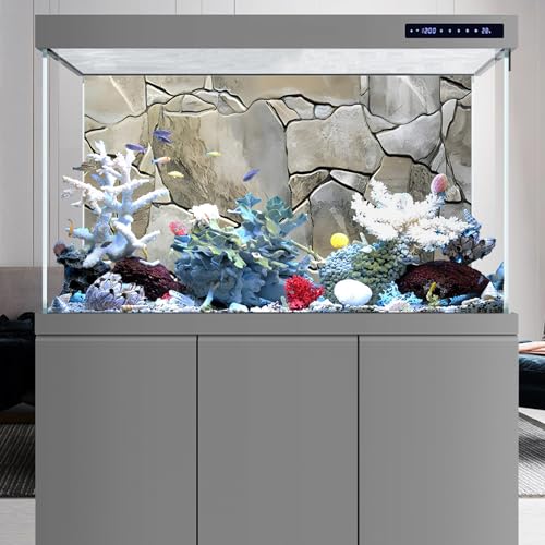 AWERT 48x20 inches White Grey Rocky Terrarium Background Stone Aquarium Background Rock Fish Tank Background - size: 48x20in/120x50cm