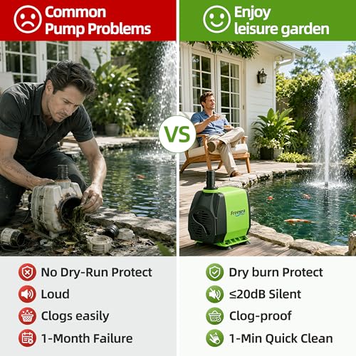 Small Pond Pump with Hose: 45w 800gph Adjustable Flow Circulate 500-1200 Gal Water 1-2 Times in 1.5 Hour - 3 Year Durable Operation Keep Pond Clean for Koi health - size: 45W/800GPH