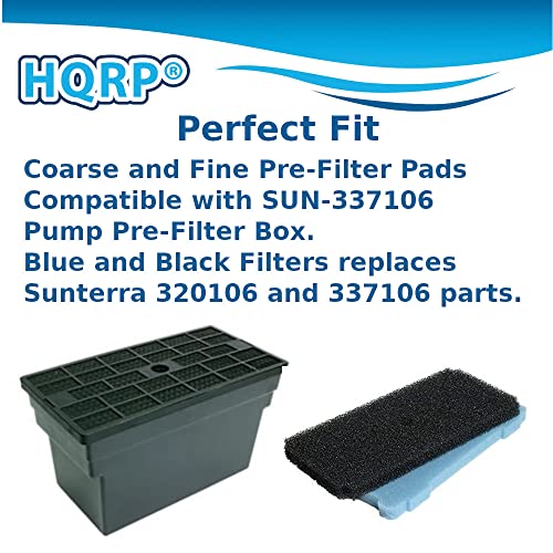 HQRP 4 Sets Coarse and Fine Pond Filter Pads Replacement for Sunterra 320106 337106 Pond Pump Pre-Filter Box, Blue and Black Sponge Filter Media for Outdoor Ponds - size: 4-Pack