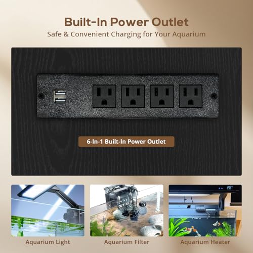 VOWNER 75-120 Gallon Fish Tank Stand with Power Outlet, Farmhouse Aquarium Stand with Storage Cabinet & Sliding Barn Doors, Heavy Duty Reptile Tank Stand, for 2 Tanks, 1000LBS Capacity, Black - color: Black