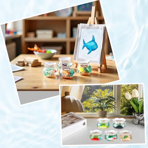 SUNNYCLUE 5Pcs 5 Styles Miniature Fish Tank Fish Bowl Plastic Simulated Round Goldfishes Grass Bowls Tanks Mini Display Decorations Accessories for Desktops Garden Scene Decors DIY Crafts Adults