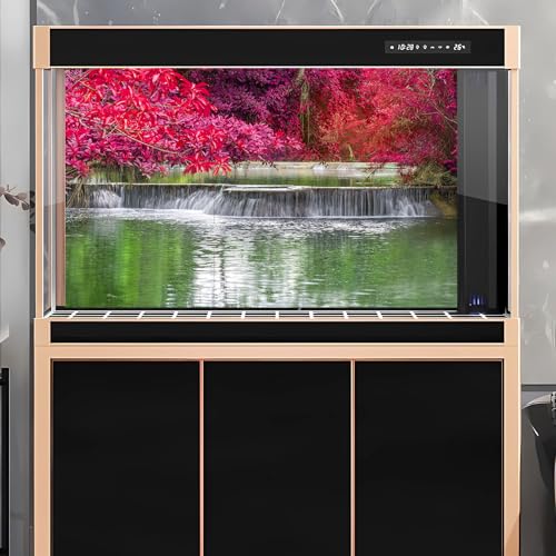 Waterfall Rainforest Aquarium Background Natural Autumn Forest Landscape Terrarium Background Tranquil Lake Stream Autumn Leaves Fish Tank Background Falls Theme Aquarium Backdrop Vinyl 24x12in - color: Purple, size: 24(W)x12(H)in
