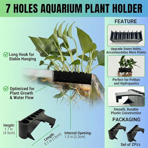 2 Pack Hanging Aquarium Plant Holder – 7-Hole Fish Tank Plant Pot for Pothos & Aquatic Plants, Floating Plant Corral, Aquascape Decor, Rim Plant Holder (Black) - color: Black