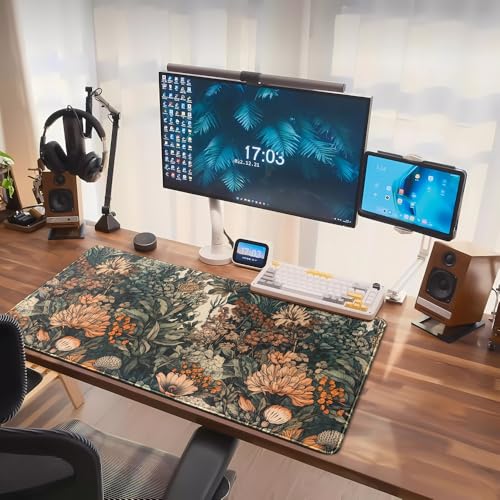 Boho Aesthetic Desk Mat Wildflowers Large Mouse Pad Gaming Pad, XXL Keyboard Mat Full Desktop Women Office Desk Accessories with Stitched Edges Anti-Slip Funny Deskpad, 31.5 X 15.8 in - color: Aesthetic Dark Plants