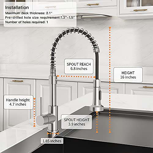 Kitchen Faucet with Pull Down Sprayer Industrial 1 Handle 1 Hole Or 3 Hole Faucet for Farmhouse Camper Laundry Utility Rv Wet Bar Sinks, Stainless Steel Brushed Nickel - color: E - Nickel&Black
