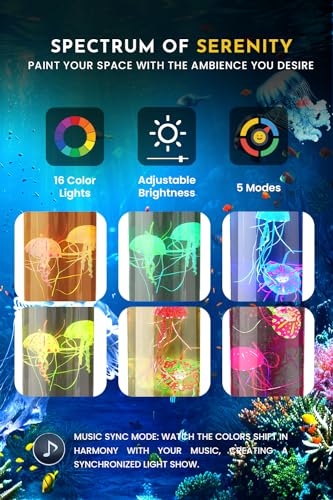 Brewish Jellyfish Lamp with 20W Bluetooth Speaker, 16 Color Changing Mood Lamp, 4 Modes Aquarium Night Light for Kids, Gift for Adults, Kids, Sensory Lights for Autistic Children