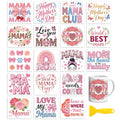 Peacoblue 18 Sheets Rub on Transfers for Crafts, Mother's Day Text 3.6"x3.9" UV DTF Cup Wraps Waterproof Cold Transfers Stickers for Wood Glass Metal Cup Tumblers Mirrors Mugs Home Decor - style: Mother's Day Text