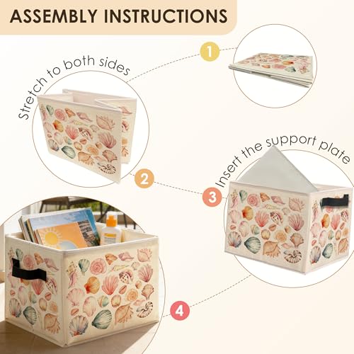 Coastal Beach Colorful Seashell Storage Bins Box with Handles, Preppy Coastal Summer Ocean Conch Foldable Basket Toybox for Girls Room Bedroom Bathroom Home Clothes Toys Books - color: color-5