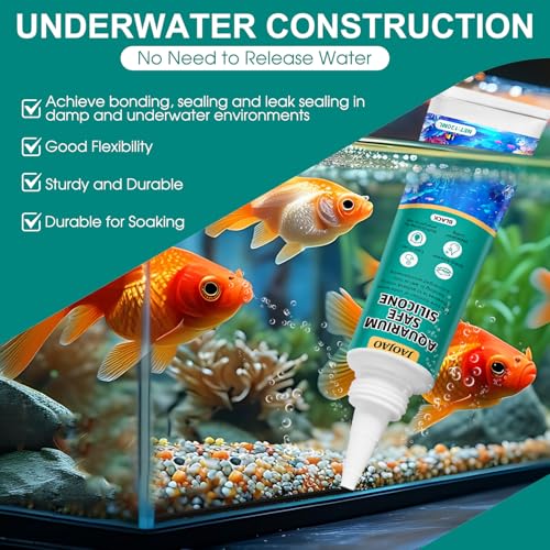 JAOJAO Black Aquarium Silicone, Aquarium Safe Silicone Sealing Waterproofing Strong Adhesion Fish-Safe Fast Curing Good Flexibility Underwater Bonding for Fish Tank Pools, 120ml - color: Black