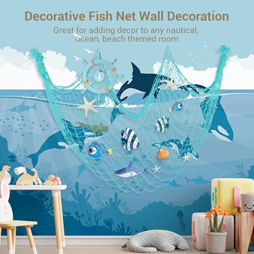 2 Pack Decoractive Fishing Net 80x40 Inch, 3mm Thickness Light Blue Natural Cotton Large Picture Wall Hanging Fish Net, Party Decorations Fishnet for Nautical Pirate Beach Mermaid Themed Party - color: Light Blue, size: Large - 2 Pack