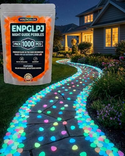 Colorful Glow in the Dark Garden Stones Night Guide Pebbles Luminous Rocks Outdoor Pathway Walkway Yard Patio Fish Tank Aquarium Stepping Decor Landscape Waterproof Solar Magical - color: Orange, size: 1000pcss