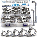 smseace 30Pcs 17-35mm T-bolt Hose Clamps 304 Stainless Steel 6-sizes Heavy Duty T bolt Hose Clamps with M8 and M10 Socket Wrenches - size: 17-35mm