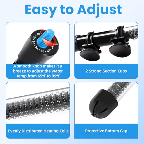 AQUANEAT Aquarium Heater, 300W Fish Tank Heater, Adjustable Submersible Water Thermostat with Digital Thermometer - size: 300W