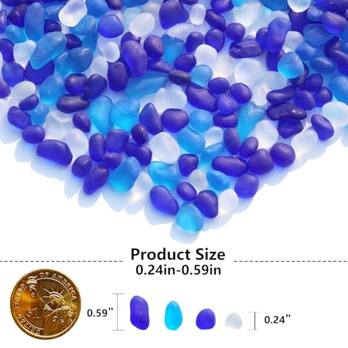 QYGL Sea Glass Stones - 0.55LB Blue Mixed Frosted Glass Pebbles Gemstones - Perfect for Aquarium Rocks, Fish Tank Gravel, Vase Fillers, DIY Crafts, and Home Decor - color: Blue Mixed