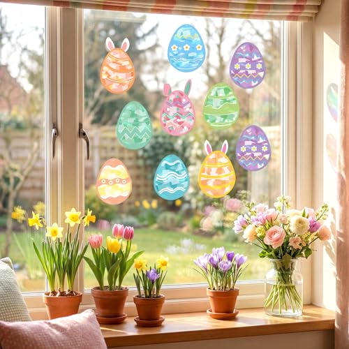 Renbuzhu 48PCS Easter Crafts Bulk: Eggs Paper Suncatchers DIY Kit for Activities Decorations, Window Stained Glass Effect Art Ornaments - style: easter egg