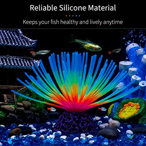 Uniclife Aquarium Imitative Iridescent Blue Sea Urchin Ball Artificial Silicone Ornament with Glowing Effect for Fish Tank Landscape Decoration - color: Blue Sea Urchin
