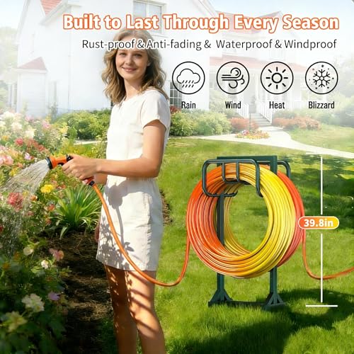 HeroicLion Garden Hose Holder Holds 2 x 160FT Hoses, Super Stable Water Hose Holders with 4 Spikes, Rustproof Freestanding Hose Stand Hanger Garden Hose Storage for Outside Yard Lawn Farm, Green - color: Green-39.8 Inch Height
