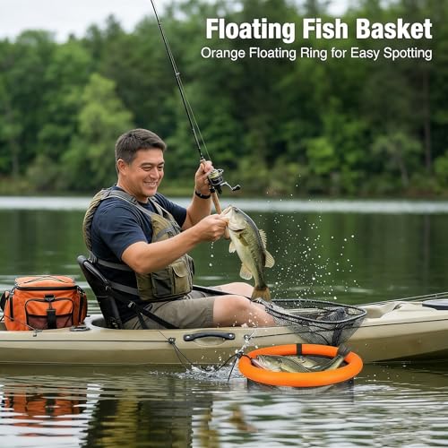 Floating Fish Basket for Live Caught, Foldable Fishing Holder Minnow Bucket Portable Collapsible Fishing Net Storage Cage for Live Fish Bait Live Well