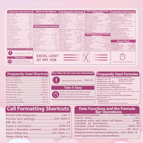 iCasso Excel Cheat Sheet Desk Pad,Excel Mouse Pad Shortcuts,Excel Shortcuts Cheat Sheet Keyboard Mat, Extended Large XXL Non-Slip Mousepad with Stitched Edges for Computer(Pink Excel Shortcuts) - color: Pink Excel Shortcuts