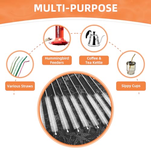 Cleaning Brushes for Reusable Drinking Straws, Set of 5, Long Wire Handle, Bottle and Straw Cleaner for Stanley Mug, Sippy Cup, Water Bottle and Tubes, Reusable and Flexible - color: white00001
