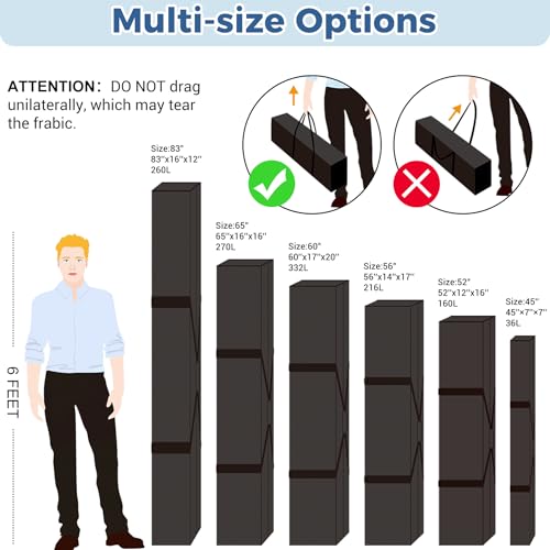COOLBEBE 83" x 16" x 12" Extra Large Tent Storage Bag - 260L Heavy Duty Waterproof Duffle Bag for Tent Poles, Canopy, Hammock, Tripod, Fishing Gear, Sports Equipment & Outdoor Moving, Black - size: 83"x 16"x 12"