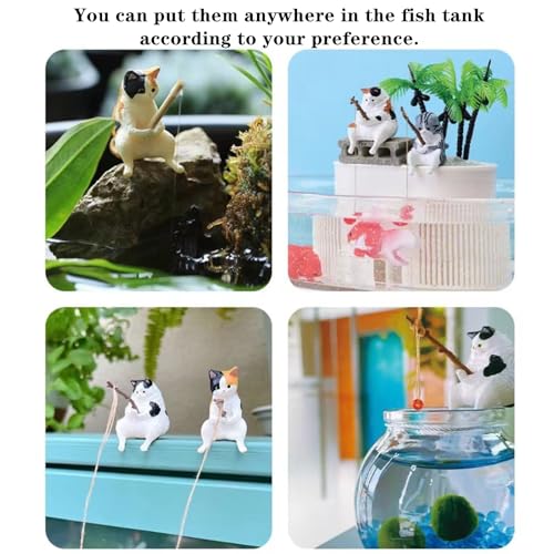 3 PCS Cute Fish Tank Figurines - Cat Statue Decor for Home Office Aquarium Decoration