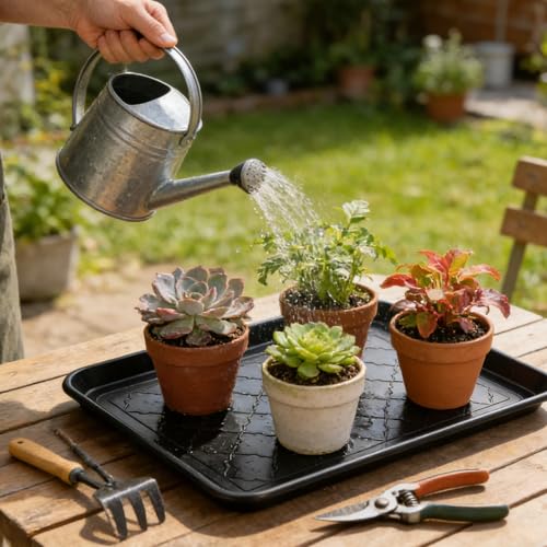 4 Pack Nursery Potting Trays, Plastic Seedling Starter Tray with No Drain Holes Reusable Easy Watering Flat Garden Plant Growing Tray for Planting Indoor Greenhouse Germination