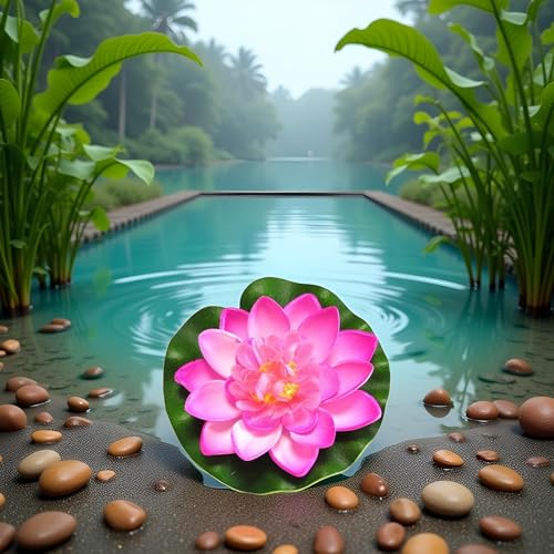 Artificial Floating Foam Lotus Flower with Water Lily Pad,Lifelike Pond Pool Lotus Ornaments,Realistic Ornament for Home Garden Pond Aquarium Decor，Artificial Plants and Flowers (Pink) - color: Pink