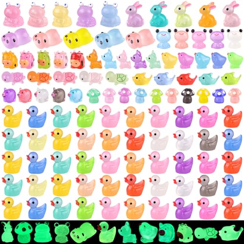 110PCS Mini Resin Animals Miniature Figures to Hide,Tiny Cute Figurines Glow in Dark, Little Animal Small Accessories for Topper Desk Garden Dollhouse Landscape Aquarium Ornaments Crafts & Decor - color: Luminous Animals B-110pcs
