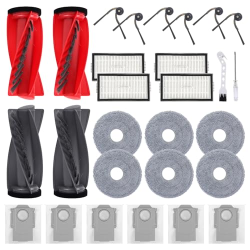28 Pack Accessories Kit for Roborock Saros 20, Saros 10R, Qrevo CurvX, Curv 2 Pro, Qrevo Edge 2 Robot Vacuum Replacement Parts, 2 Main Brush, 4 Filters, 6 Side Brushes, 6 Mop Pads, 6 Dust Bags - color: Saros 10r-20/Qrevo Curvx Accessories