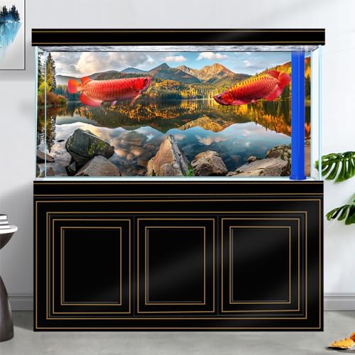 Natural Landscape Waterfall Aquarium Background, Art Nature Photo Theme Fish Tank Background, Lake Terrarium Background 36X24IN with 8 EVA Double-Sided Tape - color: Landscape02, size: 36X24in/90X60cm