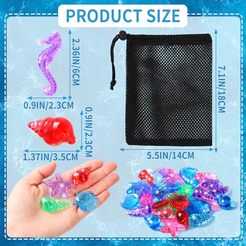 MARFOREVER 36 PCS Diving Gems Pool Toys, Acrylic Diamond Seashell Starfish Conch Scallop Gems Pirate Treasure for Beach Underwater Dive Game Toys Swimming Training Summer Mermaids Party Favors