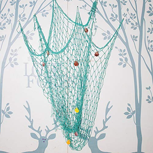 Rosoz Nature Fish Net Wall Decoration with Shells, Ocean Themed Wall Hangings Fishing Net Party Decor for Pirate Party,Wedding,Photographing Decoration (Aqua) - color: Aqua