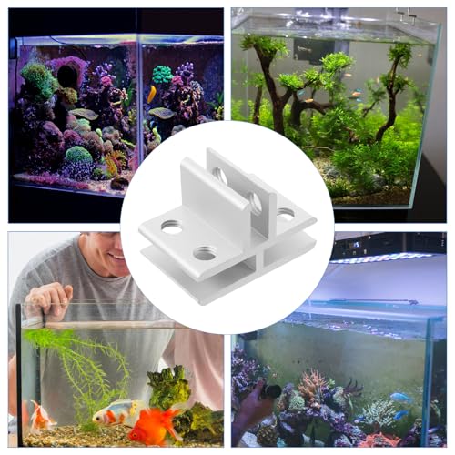 HOMSFOU Aluminum Alloy Glass Clamp Bracket for 5-8mm Shelves, Aquarium and Terrarium Screen Cover Clips, Silver T-Shaped Connector for Glass Shelf Support and Fixing