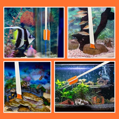 Rislobx 1PCS Small Aquarium Cleaning Tool, Algae Scraper for Fish Tank, Long Handle Aquarium Brush, Fish Tank Cleaner Adapted for Glass and Acrylic Aquariums (Longer) - color: Orange Longer