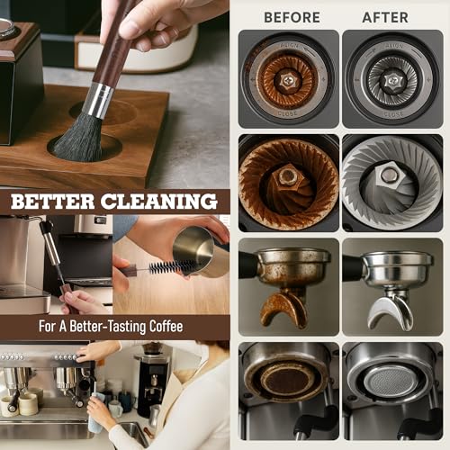 Takavu Coffee Grinder Cleaning Kit – 5pcs Boar Bristle Grinder Brush, Detail Scrub Brush, Steam Wand Brushes & Microfiber Towel for Espresso Machine Coffee Maker Pour Over - color: Kit