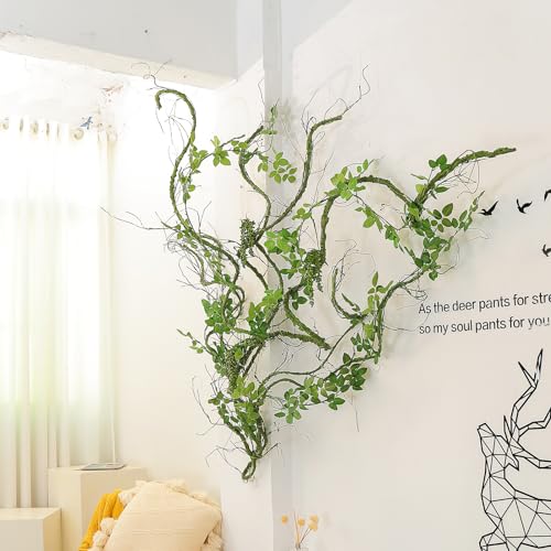 118 inch Small Green Artificial Tree Branches Grapevine Garland Ivy Willow Vines Plants Fake Cherry Blossom Tree Trunk Twigs for Wall Hanging Forest Room Home Wedding New Year Decoration - size: Small