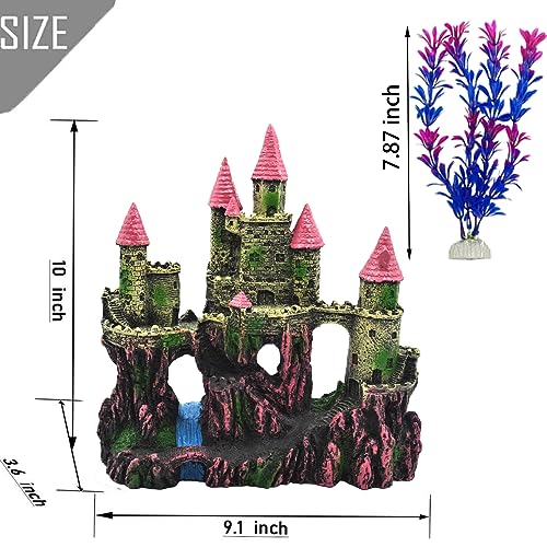 Aquarium Castle Decorations, Resin Castle for Fish Tank with Randomly Color Plants Decor Accessories for Freshwater and Saltwater Fish Tanks (Pink) - color: 【pink】