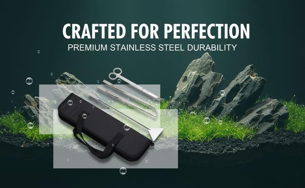 4 Pcs Stainless Steel Tools Kit, Aquarium Tools with Tweezers Scissors Spatula, Aquatic Plants Tool Set with Canvas Bag, for Fish Tank Plant