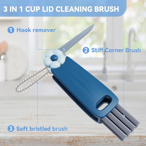 3 in 1 Cup Lid Gap Cleaning Brush Set, Multifunctional Bottle Cleaning Brush, Cup Lid Gap Cleaner, Home Kitchen Crevice Cleaning Brush Tools (Black+Blue+Green) - color: Black+blue+green