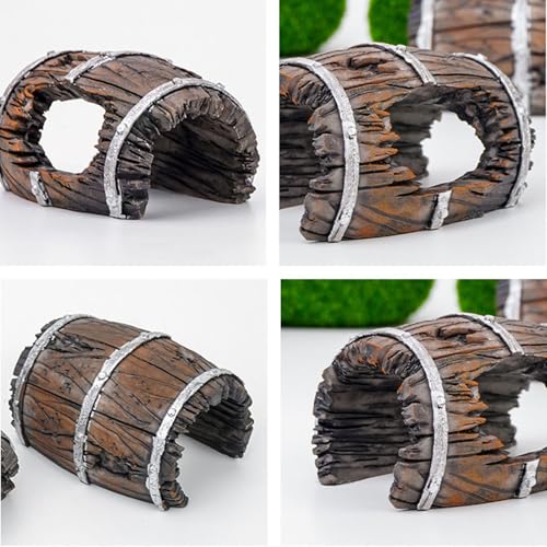 Natural Fishes Tanks Ornaments Miniature Weathered Barrels Fishes Tanks Accessory for Reptiles Enclosures Reptiles Hide Cave