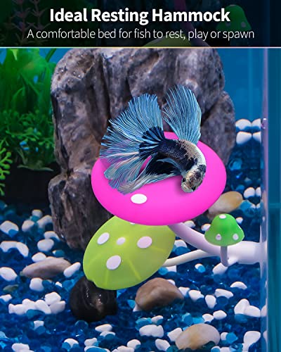 Uniclife Betta Mushroom Hammock Soft Aquarium Rest Bed Fish Breeding Playing Pad with Suction Cup Silicone Ornament Decoration Colorful Lifelike Decor for Fish Tank Landscape, 2 Pack - color: Pink&Blue, size: Mushroom Hammock