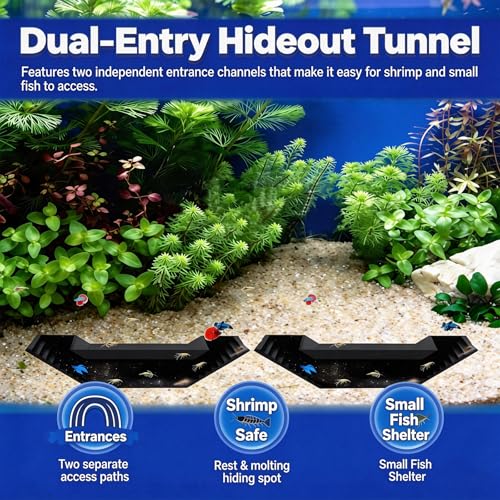 Shrimp Cave, Aquarium Tunnel with 2 Entrances, Shrimp Tank Accessories Hideout Viewing Cave for Small Fish